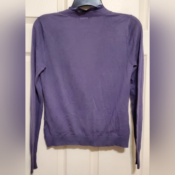 Daisy Fuentes Lavander Chiffon Trim V-neck Button Pocket Cardigan Sweater, PS - Picture 3 of 9